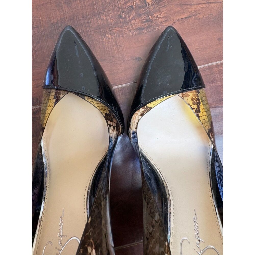 Snakeskin Mixed Media Stiletto Pumps Clear Heels Black Patent Pointed Toe 9.5 41 - Picture 4 of 9